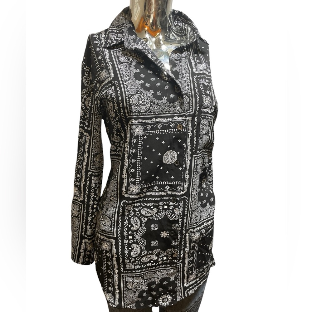 Missguided Black and White Paisley Button Down Shirt